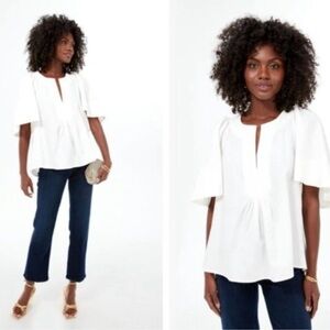 Tuckernuck Pomander Place White Finley Flutter Sleeve Top Sz Medium